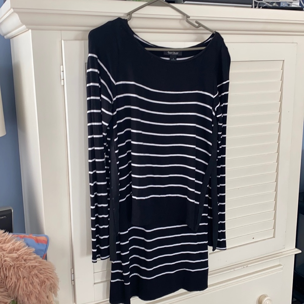 White House / Black Market Rayon/Spandex Dress S Black with White Stripe